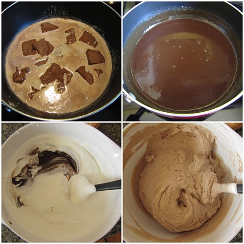 Melt Nougat in hot cream, cool, mix whipped cream with Nougat to make frosting